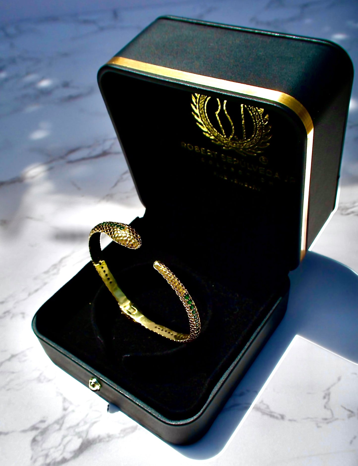 Emerald snake bracelet in 18k gold vermeil-RSJ Collection LLC