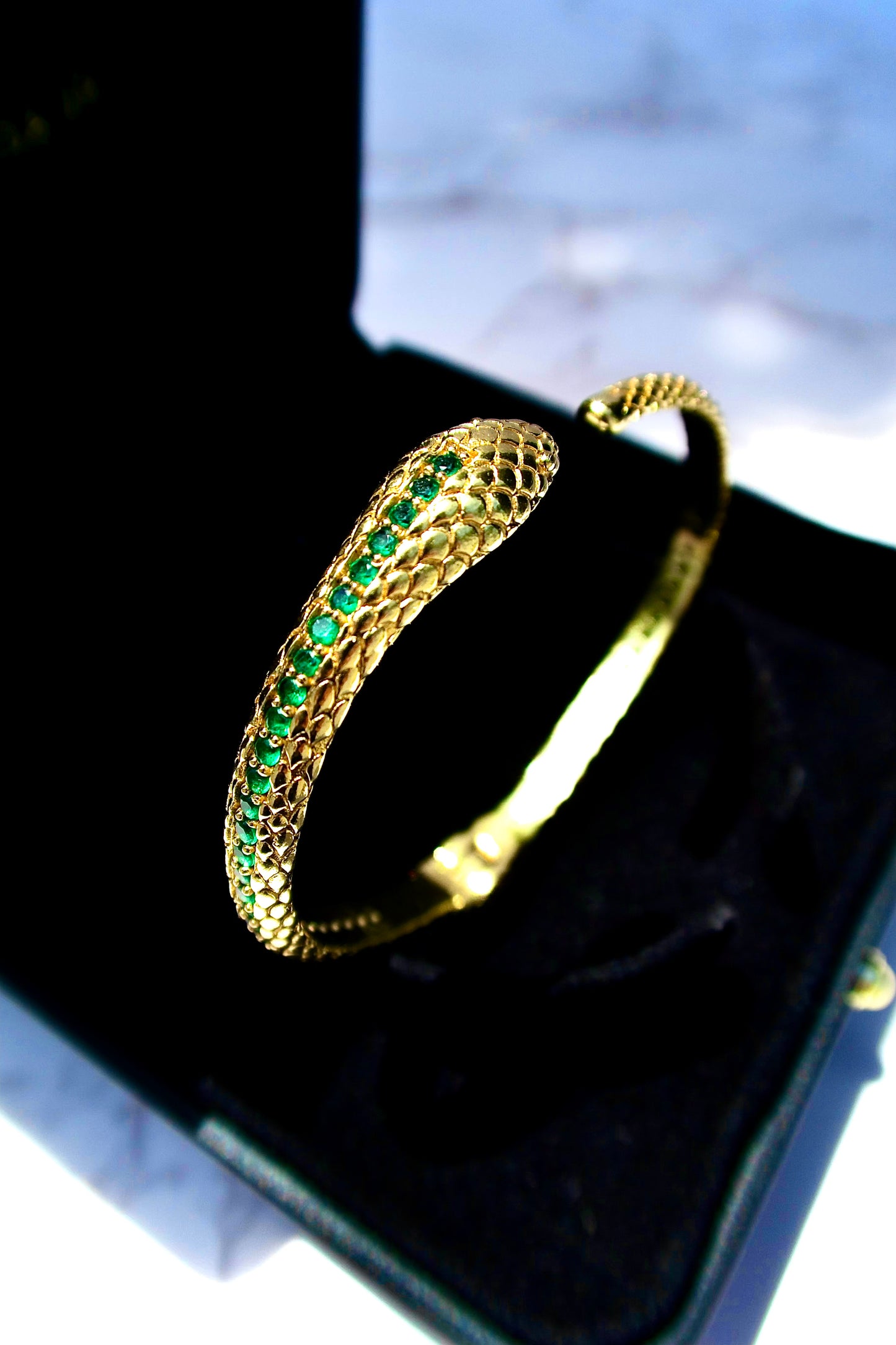 Emerald snake bracelet in 18k gold vermeil-RSJ Collection LLC