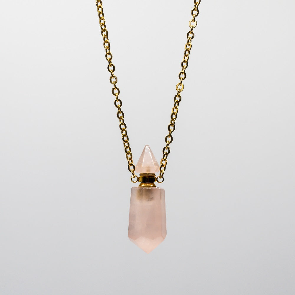 rose quartz necklace-Rose Quartz pendant in 18k gold vermeil-RSJ