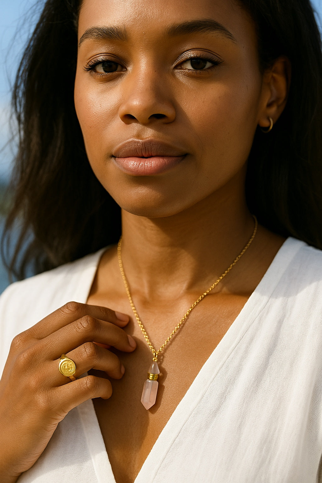 Rose Quartz pendant in 18k gold