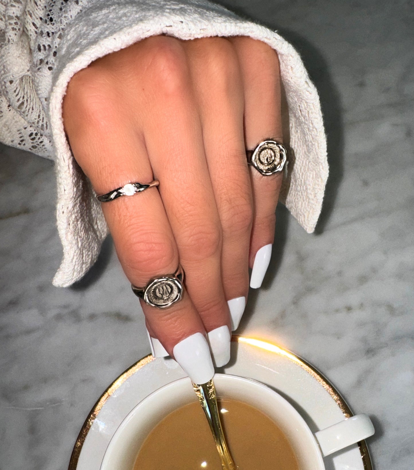 White Sapphire Bamboo ring in Sterling SIlver