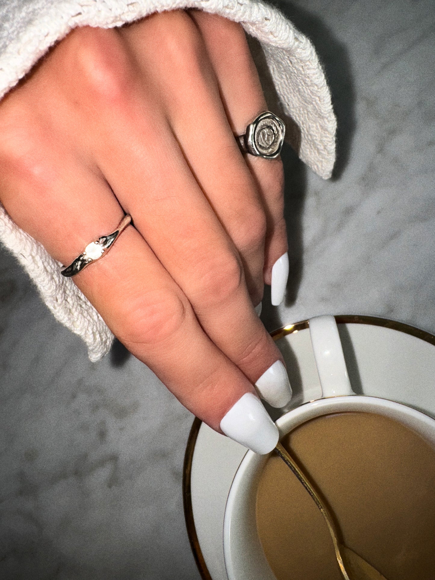 White Sapphire Bamboo ring in Sterling SIlver