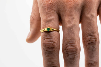 Emerald Bamboo ring in 18k gold vermeil